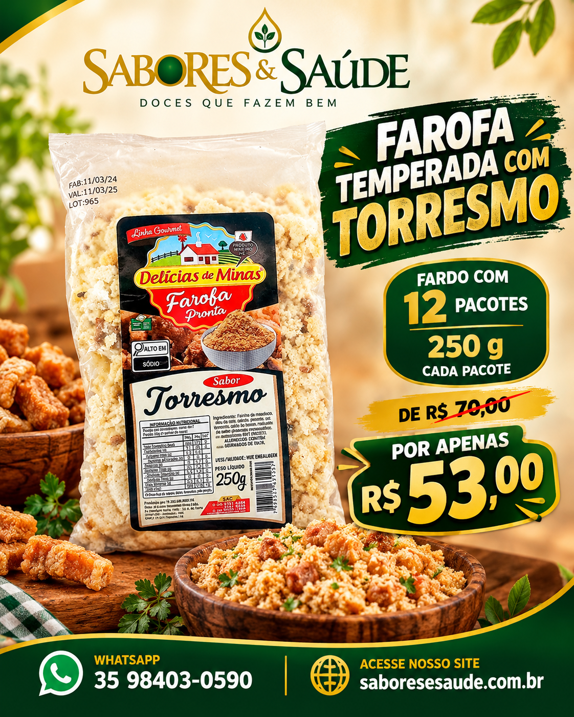 Farofa preparada com Torresmo